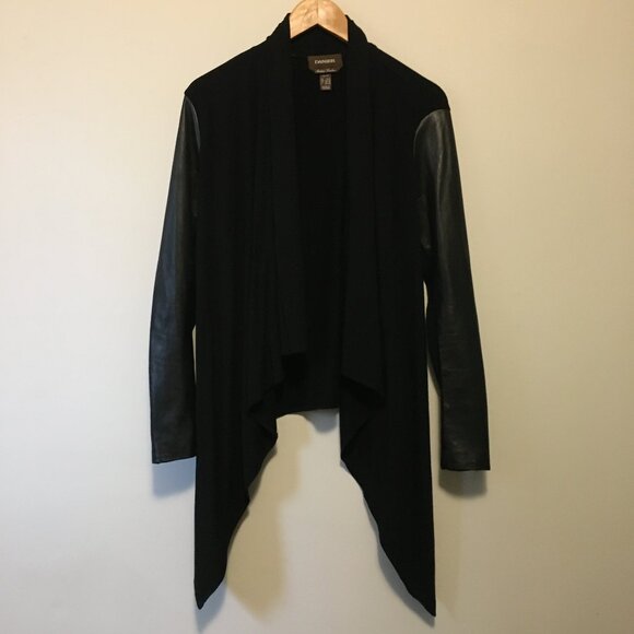 Danier Genuine Leather Sleeve Open Waterfall Handkerchief Cardigan - Picture 2 of 16